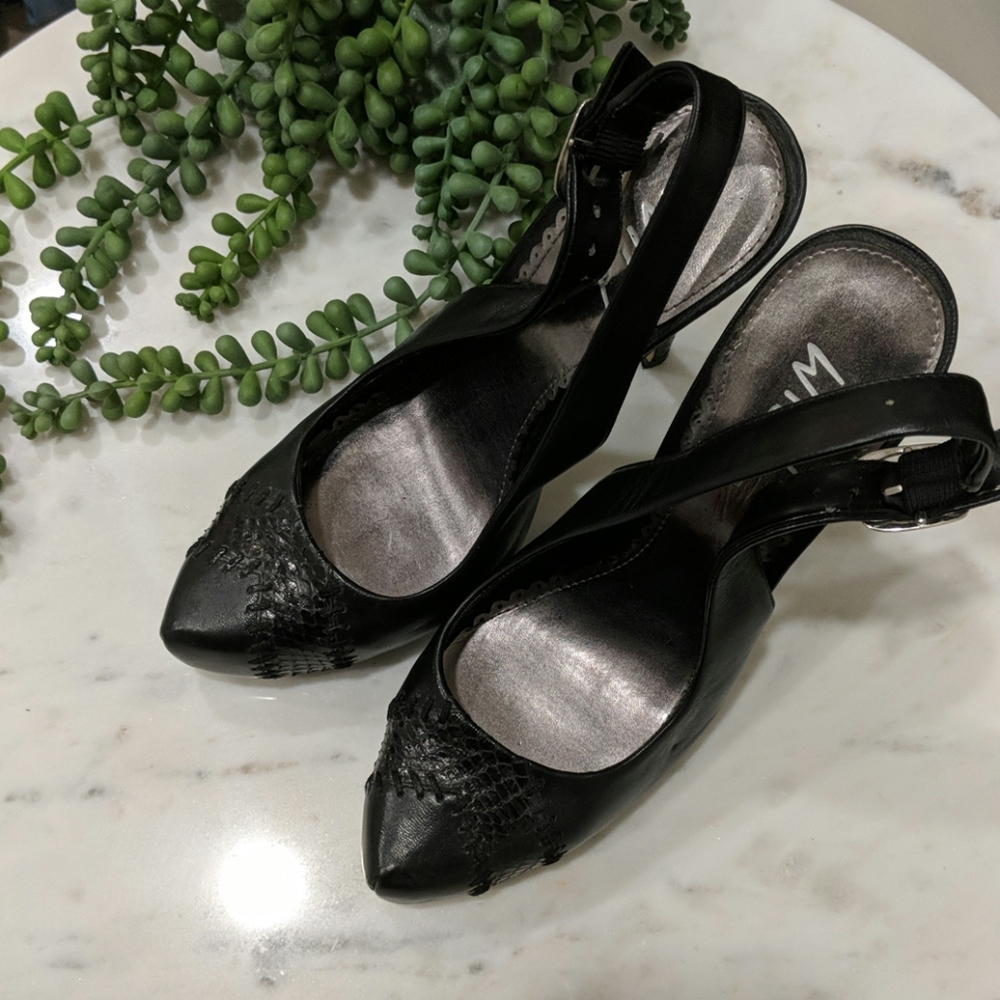 Leather Slingback Heels W/Python Detail - image 2